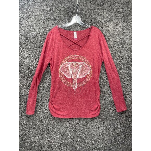 No Boundaries Elephant Shirt Womens XL Pink Criss Cross Scoop Neck Pullover - Picture 1 of 13